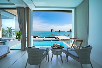 Ocean View Pool Villa | Living area | Flat-screen TV, DVD player