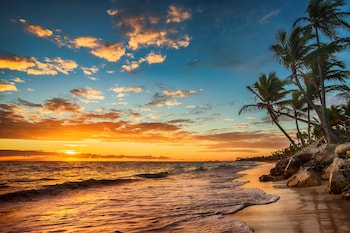 Private beach, white sand, beach cabanas, beach umbrellas