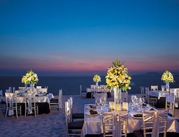 On the beach, sun loungers, beach umbrellas, beach towels